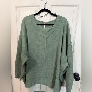 Free People Relaxed V-Neck Sweater in Sage Green